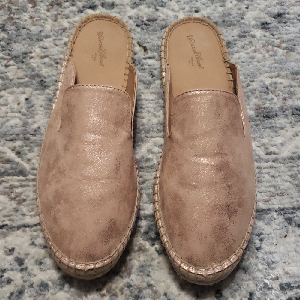 Universal thread metallic Rose espadrilles mules